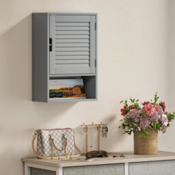 Homcom Bathroom Cabinet, Wall Mounted Cabinet With Adjustable Shelves, Grey - thumbnail 9