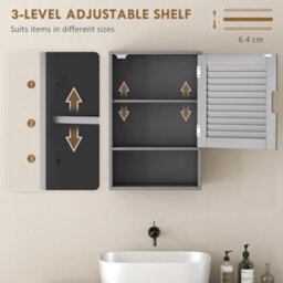Homcom Bathroom Cabinet, Wall Mounted Cabinet With Adjustable Shelves, Grey - thumbnail 5