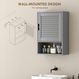 Homcom Bathroom Cabinet, Wall Mounted Cabinet With Adjustable Shelves, Grey - thumbnail 6