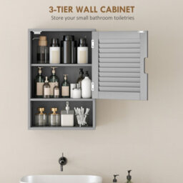 Homcom Bathroom Cabinet, Wall Mounted Cabinet With Adjustable Shelves, Grey - thumbnail 4