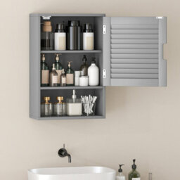 Homcom Bathroom Cabinet, Wall Mounted Cabinet With Adjustable Shelves, Grey - thumbnail 7