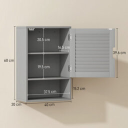 Homcom Bathroom Cabinet, Wall Mounted Cabinet With Adjustable Shelves, Grey - thumbnail 3