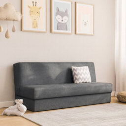 Adela Mini Sofa Bed With Storage Compact Pull Out Guest Bed Modern Upholstered Design Space Saving Solution Dark Grey