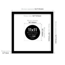 "11X11"" Black Picture Frame - 11X11"" Square Frame With 8X8"" Mount For 11X11""/8X8"" Pictures Art Deco Style Room Decor, 1 Pack" - thumbnail 2