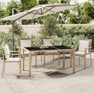 Berkfield Garden Table With Glass Top Beige Poly Rattan&tempered Glass - image 1