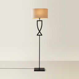 Valuelights Katniss Large Black Metal Floor Lamp With An Oatmeal Fabric Oval Lampshade - thumbnail 6