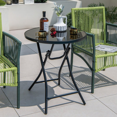 Costway Folding Round Patio Bistro Table Tempered Glass Tabletop Outdoor Cocktail Table - image 1