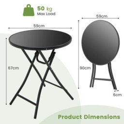 Costway Folding Round Patio Bistro Table Tempered Glass Tabletop Outdoor Cocktail Table - thumbnail 3