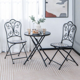 Costway Folding Round Patio Bistro Table Tempered Glass Tabletop Outdoor Cocktail Table - thumbnail 4