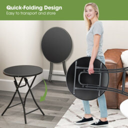 Costway Folding Round Patio Bistro Table Tempered Glass Tabletop Outdoor Cocktail Table - thumbnail 7