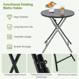 Costway Folding Round Patio Bistro Table Tempered Glass Tabletop Outdoor Cocktail Table - thumbnail 8