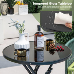 Costway Folding Round Patio Bistro Table Tempered Glass Tabletop Outdoor Cocktail Table - thumbnail 6