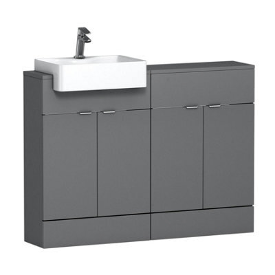Royal Bathrooms Elena 1200mm Floor Standing Bathroom Sink Vanity Unit Indigo Grey Gloss 4 Door With Semi Recessed Basin - image 1