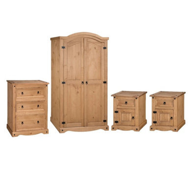 4 Piece Bedroom Set Solid Pine Wardrobe Chest Bedside Mercers Furniture - image 1