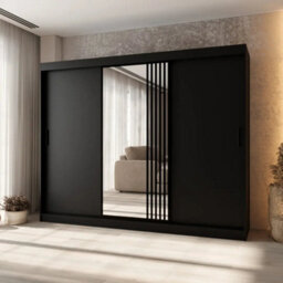 Arten Almeria Black 250Cm Large Mirrored Sliding Door Wardrobe - thumbnail 1