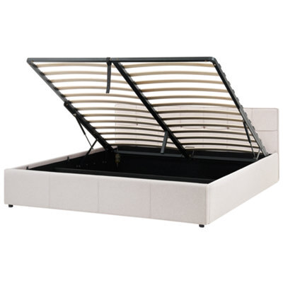 Beliani Ottoman Bed Lauresses Fabric Light Beige 180 X 200 Cm (Eu Super King) - image 1