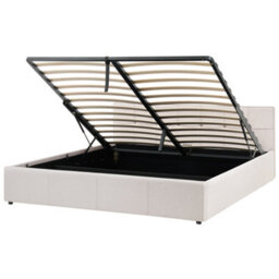 Beliani Ottoman Bed Lauresses Fabric Light Beige 180 X 200 Cm (Eu Super King) - thumbnail 1