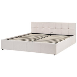 Beliani Ottoman Bed Lauresses Fabric Light Beige 180 X 200 Cm (Eu Super King) - thumbnail 4