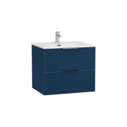 Royal Bathrooms Evora 600mm Midnight Blue Fluted Wall Hung Bathroom Vanity Unit 2 Drawer Cabinet Storage With Ceramic Basin Sink - 1 Tap Hole - thumbnail 7