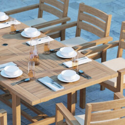 Eterna Irvine Teak Garden Outdoor Dining Table Set & 8 Seat Chair Set - With Green Cushions - thumbnail 1