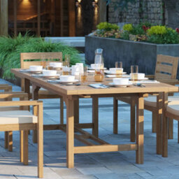 Eterna Irvine Teak Garden Outdoor Dining Table Set & 8 Seat Chair Set - With Green Cushions - thumbnail 5
