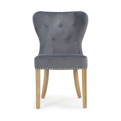 Furniture 48 Barrow Studded Grey Velvet Oak Leg Dining Chairs (Pair) (Pair)