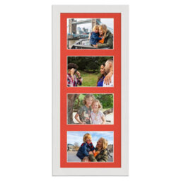 AK Frames 50X20Cm White Modern Multi Photo Frame With Poppy Red Mount - Holds 4 Apertures (4X) 6X4 Photos