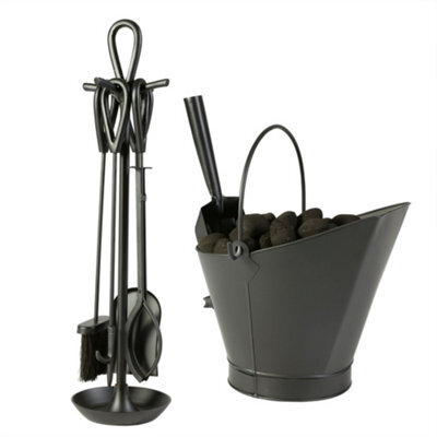 Dibor Contemporary Black Fireside 4 Piece Freestanding Companion Set 75Cm With Coal Bucket And Scoop - image 1