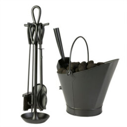 Dibor Contemporary Black Fireside 4 Piece Freestanding Companion Set 75Cm With Coal Bucket And Scoop - thumbnail 1