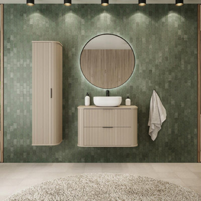 Heze Furniture Elegance Glamour Style 2 Bathroom Cabinets Set 60Cm Vanity Unit & Tall Cabinet In Cashmere - image 1