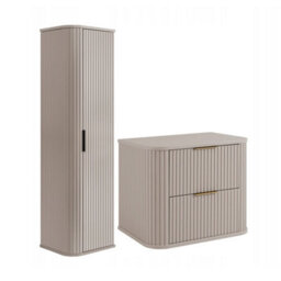 Heze Furniture Elegance Glamour Style 2 Bathroom Cabinets Set 60Cm Vanity Unit & Tall Cabinet In Cashmere - thumbnail 2