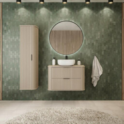 Heze Furniture Elegance Glamour Style 2 Bathroom Cabinets Set 60Cm Vanity Unit & Tall Cabinet In Cashmere - thumbnail 1