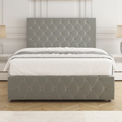 Bsspoke Mulberry Divan Bed Set Silver Plush Velvet 24Inch Headboard & Footboard & Mattress No Drawers In 3Ft 4Ft 4Ft6 5Ft 6Ft - image 1