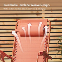 Vonhaus Zero Gravity Chairs Set Of 2, Orange Reclining Sun Loungers For Garden, Textilene Folding Garden Chairs - thumbnail 6