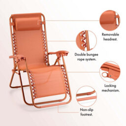 Vonhaus Zero Gravity Chairs Set Of 2, Orange Reclining Sun Loungers For Garden, Textilene Folding Garden Chairs - thumbnail 7
