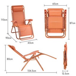Vonhaus Zero Gravity Chairs Set Of 2, Orange Reclining Sun Loungers For Garden, Textilene Folding Garden Chairs - thumbnail 8