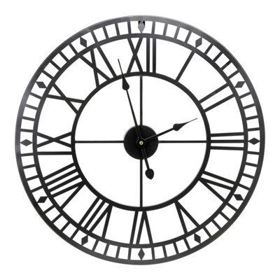 Taylor & Brown 60Cm Vintage Black Wall Clock, Silent Nonticking, Battery Operated With Roman Numerals For Home & Garden - image 1