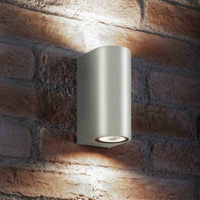 Auraglow Ip44 Outdoor Double Up & Down Wall Light - Silver - Cool White - image 1