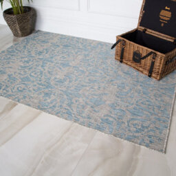 Loomed Aqua Blue Vintage Floral Flatweave Indoor Outdoor Rug 160X230Cm - thumbnail 2