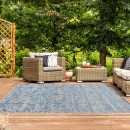 Loomed Aqua Blue Vintage Floral Flatweave Indoor Outdoor Rug 160X230Cm - thumbnail 1