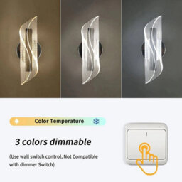 2X Led Wall Light 12W Chrome 3-Colour Wall Lamp Scone Bedroom Indoor Hallway - thumbnail 4