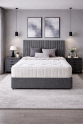 Comfy Deluxe Grey Linen  4Ft6  Double Divan Bed Set With Headboard And Mattress Storage 2  Drawers One Each Side - thumbnail 1