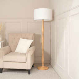 Valuelights Victoria Traditional Light Wood Candlestick Floor Lamp With White Drum Shade - Led Bulb Included - thumbnail 4