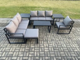 Fimous Aluminium 8 Seater Garden Furniture Outdoor Patio Sofa Set With Rectangular Coffee Table Armchair Big Footstool - thumbnail 2