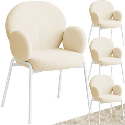 Tectake Set Of 4 Dining Chair - Bouclé Cover, Plush Padding, High Backrest - Cream - image 1