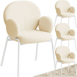 Tectake Set Of 4 Dining Chair - Bouclé Cover, Plush Padding, High Backrest  - Cream - thumbnail 1