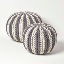 Homescapes Off White And Grey Knitted Pouffe Striped Footstool 40 X 50 Cm - thumbnail 5