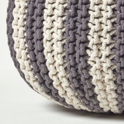 Homescapes Off White And Grey Knitted Pouffe Striped Footstool 40 X 50 Cm - thumbnail 4