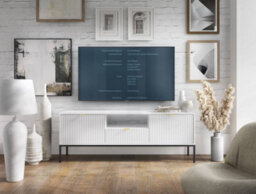 Arte Nova Tv Cabinet In White - Sturdy And Stylish Entertainment Centre With Drawer And Closed Compartments W1540mm X H560mm X D390mm - thumbnail 4