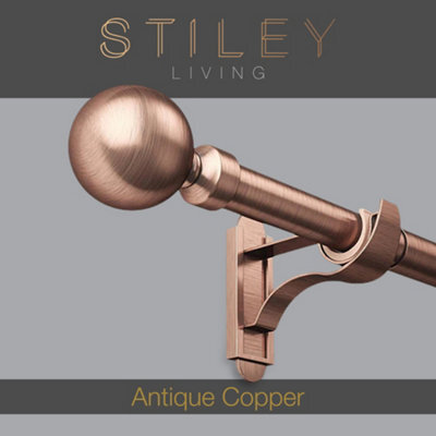 Stiley Living 710mm To 1200mm Antique Copper Extendable Klick Fit Curtain Pole Kit Orb - image 1